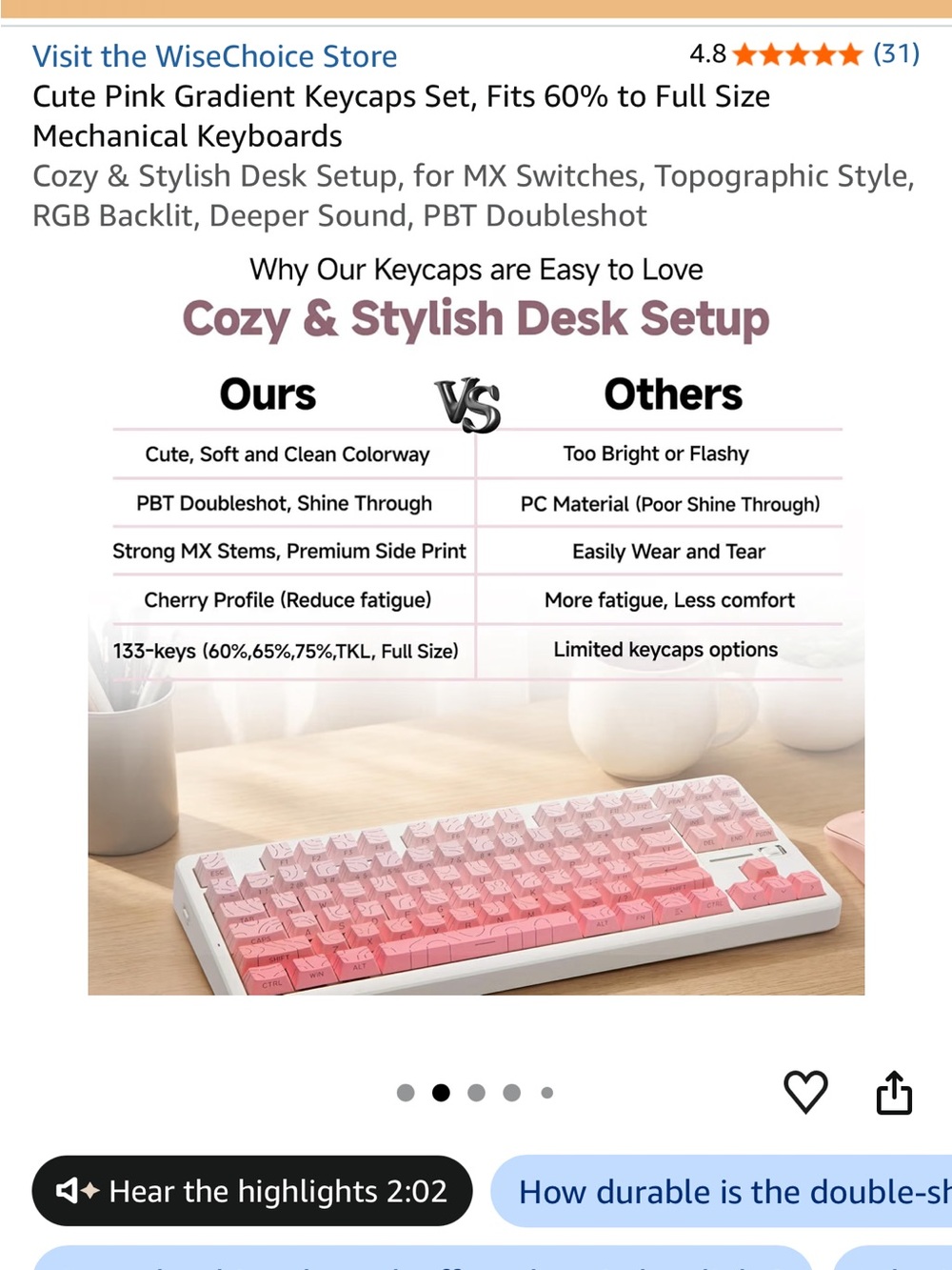 Pink Gradient 133 Key PBT Mechanical Keyboard Keycap Set - Picture 5 of 5